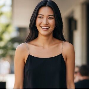 NWT Nordstrom 4th Reserve Black Women's Bodysuit with Diamond Spaghetti Straps